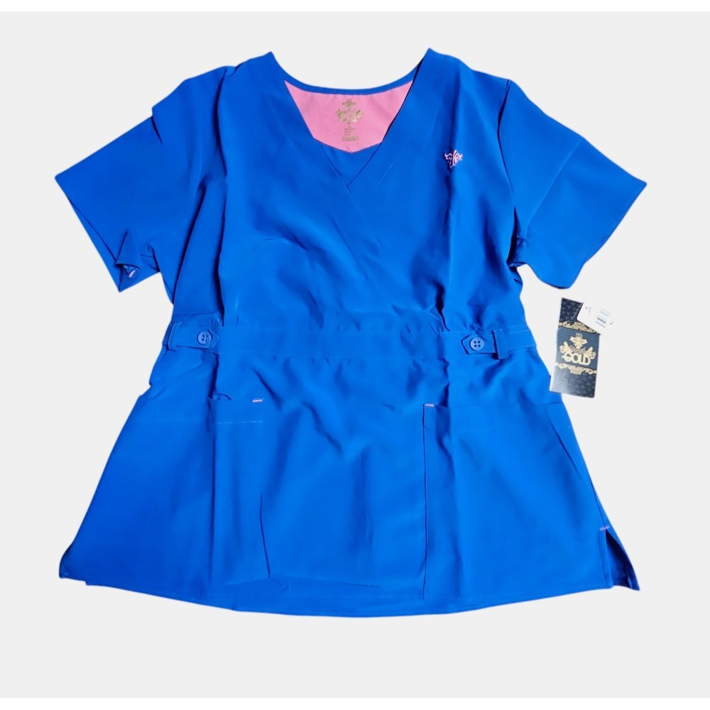 Med Couture Gold Milan Crossover V-Neck Scrub Top With Waistband XL #8448 NWT